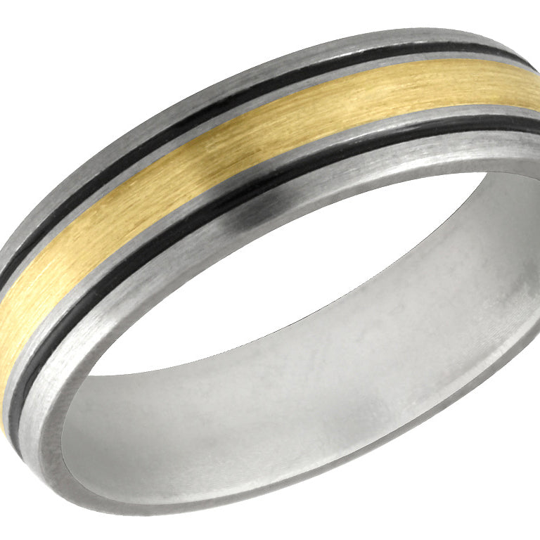 Mens 6mm Antiqued Titanium Wedding Band Ring with 14K Gold Inlay Image 2