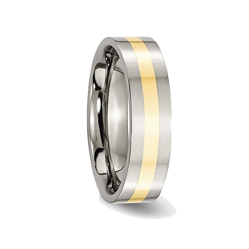 Mens 6mm Titanium Wedding Band Ring with 14 Gold Inlay Image 4