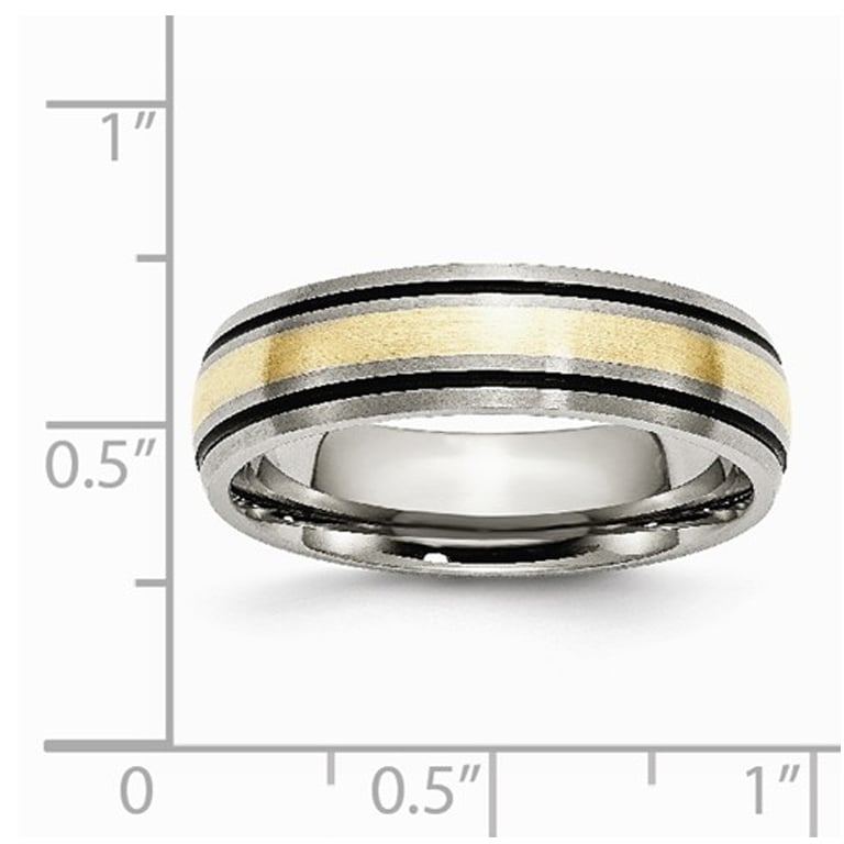 Mens 6mm Antiqued Titanium Wedding Band Ring with 14K Gold Inlay Image 3