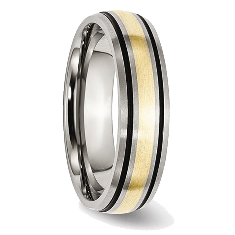 Mens 6mm Antiqued Titanium Wedding Band Ring with 14K Gold Inlay Image 4