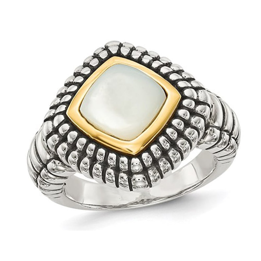 White Mother of Pearl Ring in Sterling Silver with 14K Gold Accents Image 1