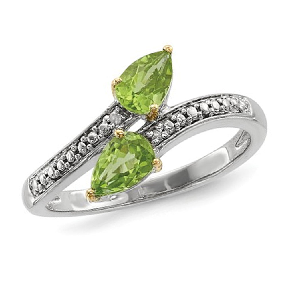 9/10 Carats (ctw) Marquise Green Peridot Ring in Sterling Silver Image 1