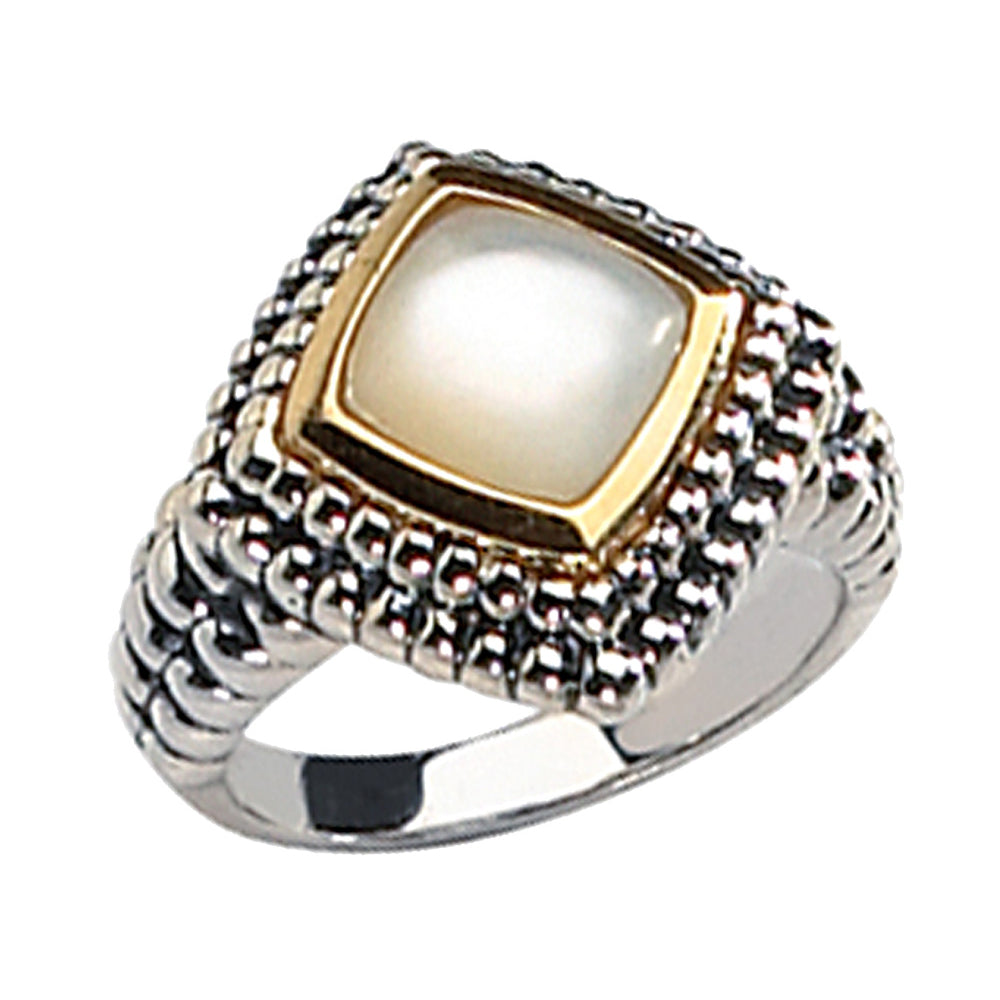 White Mother of Pearl Ring in Sterling Silver with 14K Gold Accents Image 2