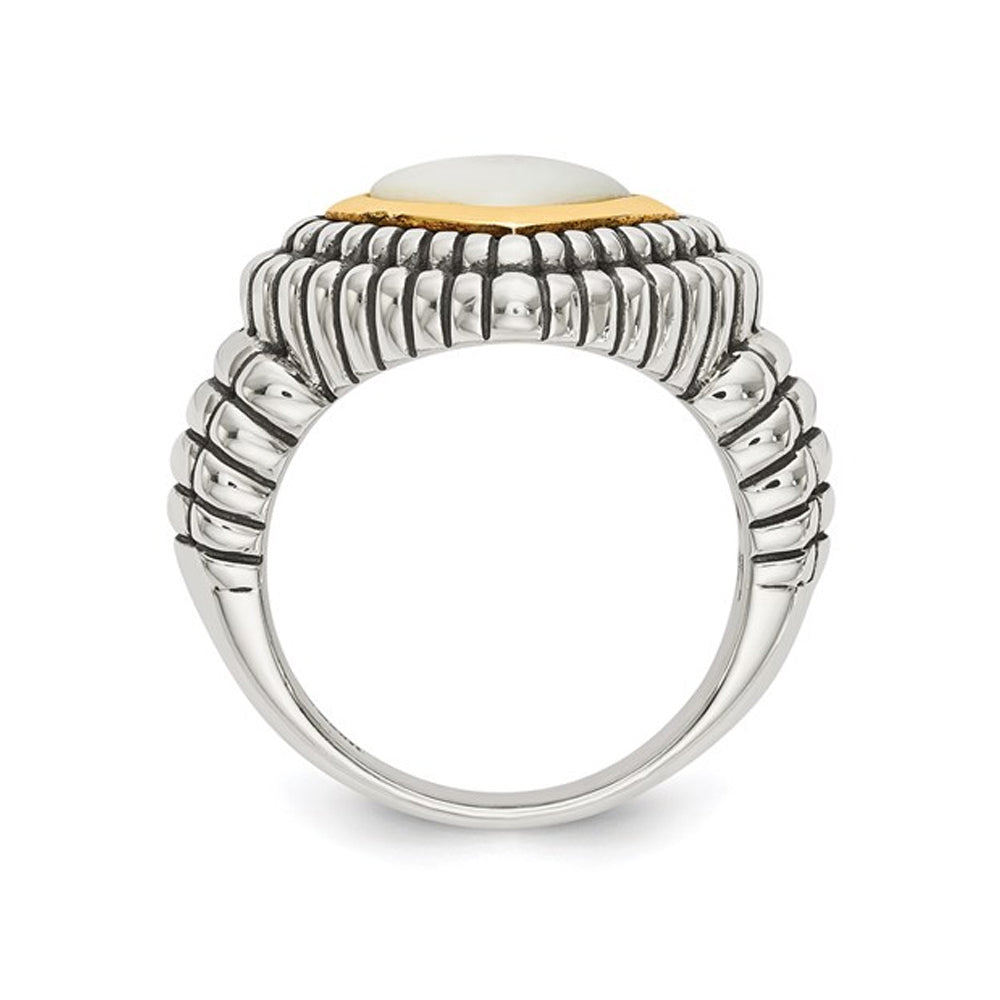 White Mother of Pearl Ring in Sterling Silver with 14K Gold Accents Image 4