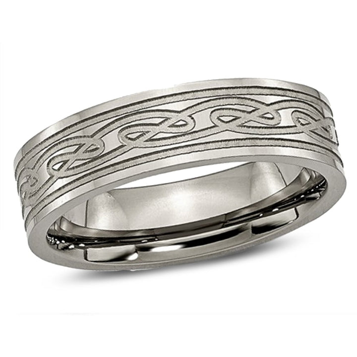 Mens Chisel Titanium Laser Etched Celtic Knot Polished Band Ring Image 1