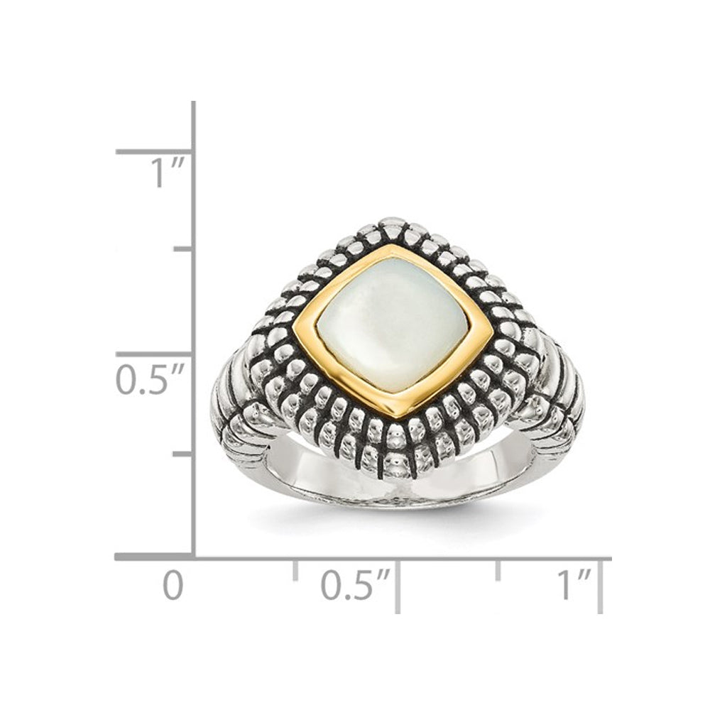 White Mother of Pearl Ring in Sterling Silver with 14K Gold Accents Image 4