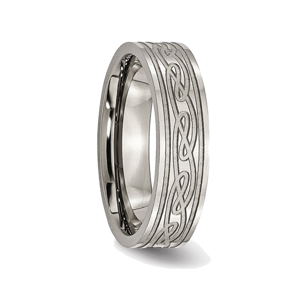 Mens Chisel Titanium Laser Etched Celtic Knot Polished Band Ring Image 3