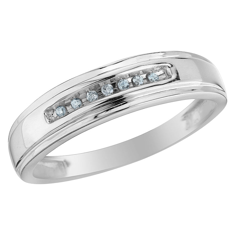 Mens Diamond Wedding Band Ring 1/12 Carat (ctw) in 10K White Gold Image 1