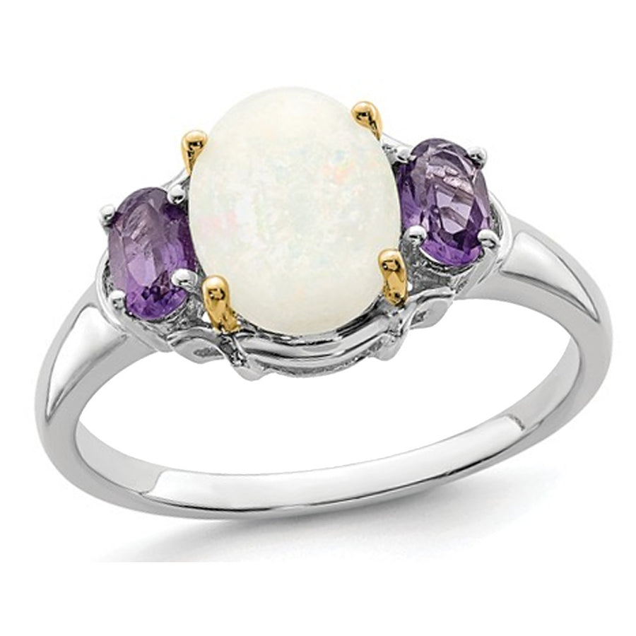 Amethyst and Created Opal Ring 1.35 Carats (ctw) in Sterling Silver Image 1