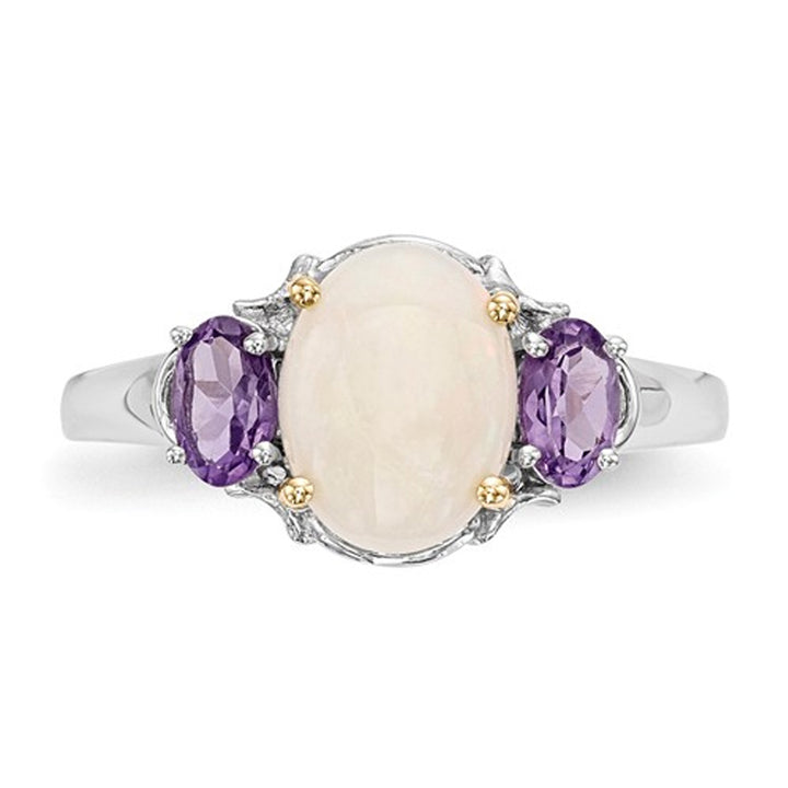 Amethyst and Created Opal Ring 1.35 Carats (ctw) in Sterling Silver Image 4