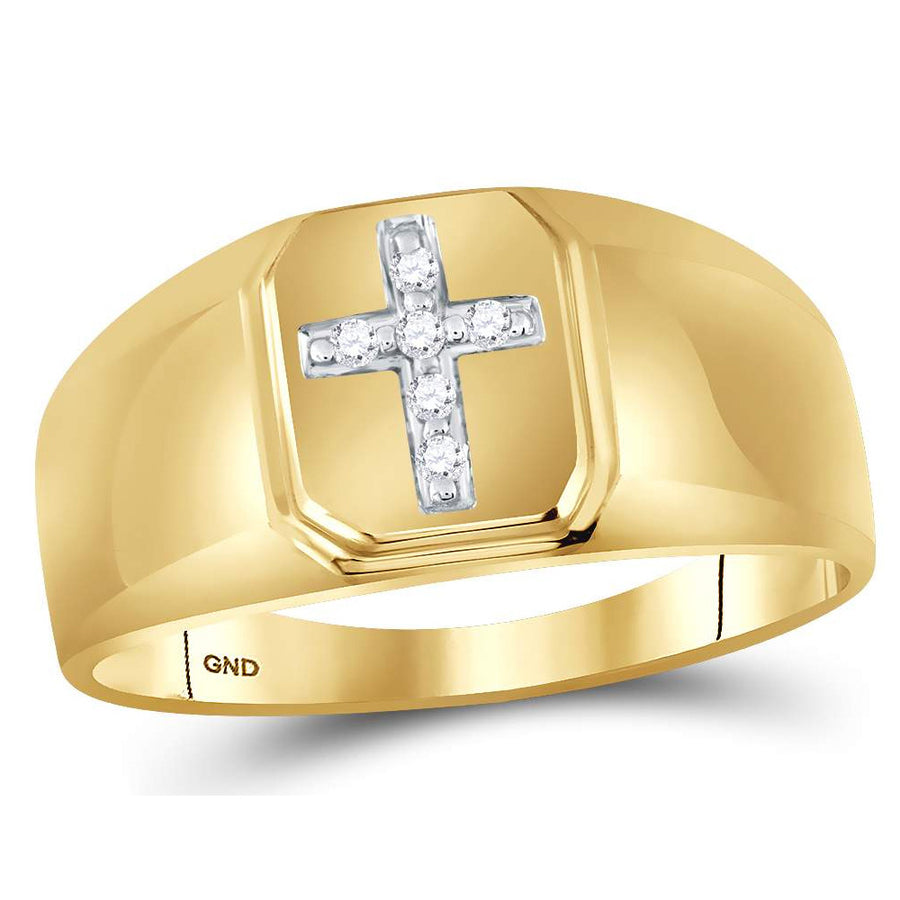 Mens Diamond Cross Ring 1/20 Carat (ctw) in 10K Yellow Gold Image 1