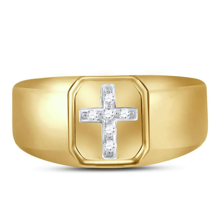 Mens Diamond Cross Ring 1/20 Carat (ctw) in 10K Yellow Gold Image 2