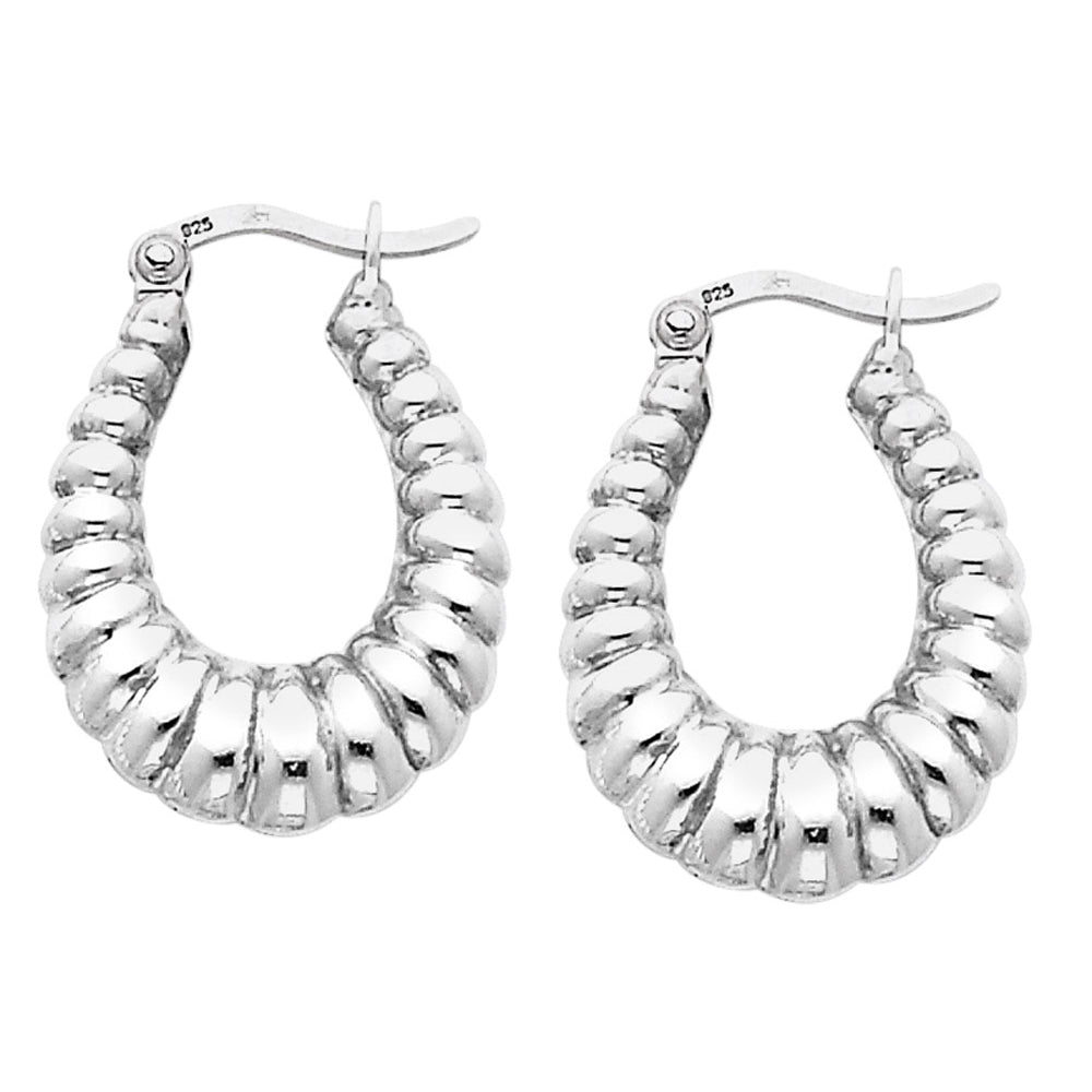 Polished Sterling Silver Hoop Earrings with Texture Design Image 2