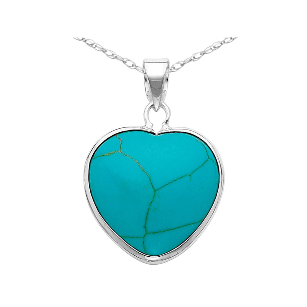 Turquoise Heart Pendant Necklace in Sterling Silver with Chain Image 1