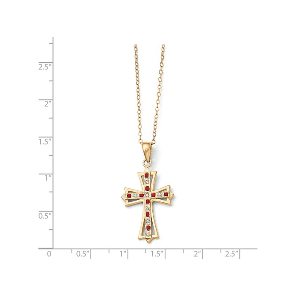 Red Ruby Cross Pendant Necklace in Sterling Silver and 14K Yellow Gold Plating Image 2