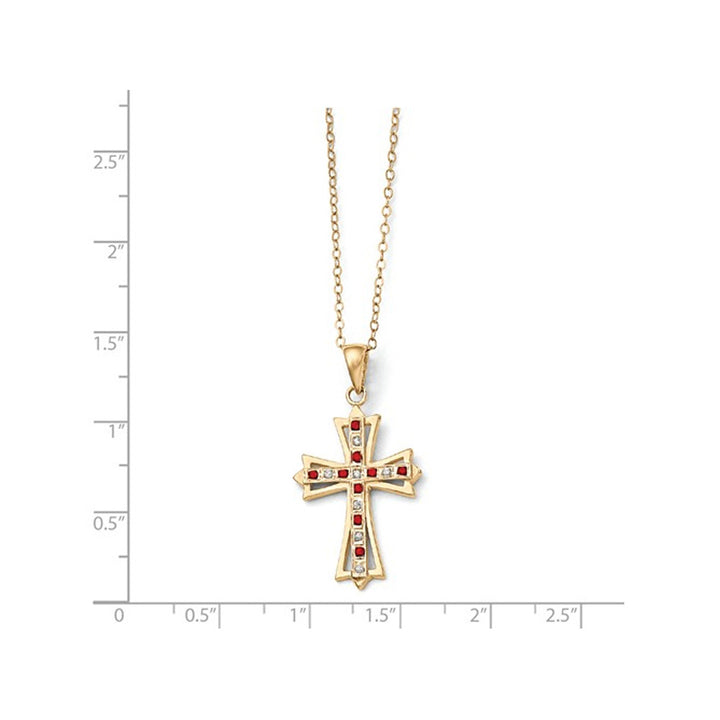 Red Ruby Cross Pendant Necklace in Sterling Silver and 14K Yellow Gold Plating Image 2