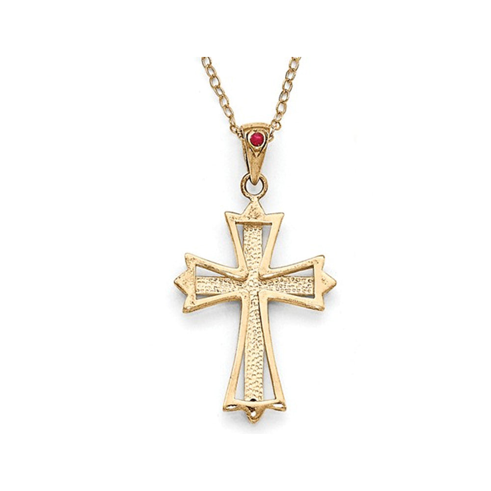 Red Ruby Cross Pendant Necklace in Sterling Silver and 14K Yellow Gold Plating Image 3