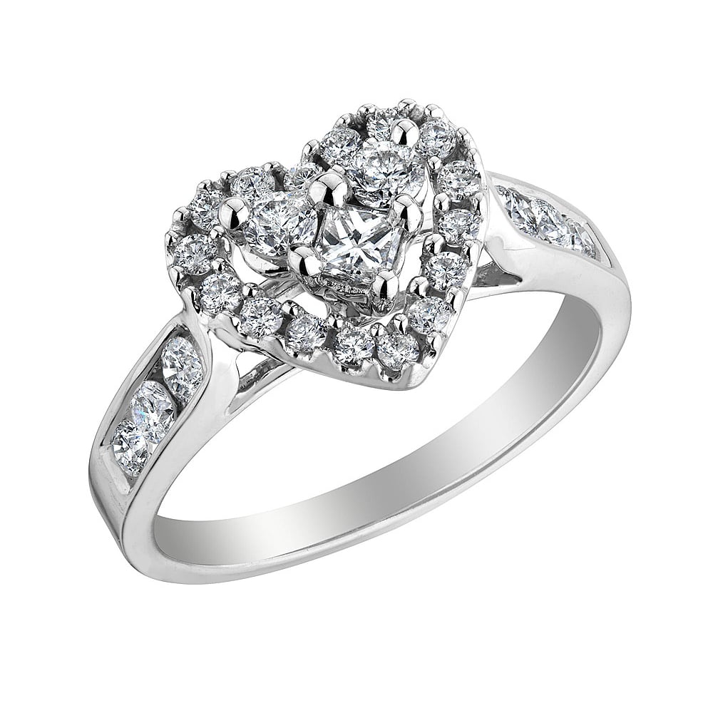 1.00 Carat (ctw H-II1-I2) Diamond Heart Engagement Ring and Wedding Band Set in 14K White Gold Image 3