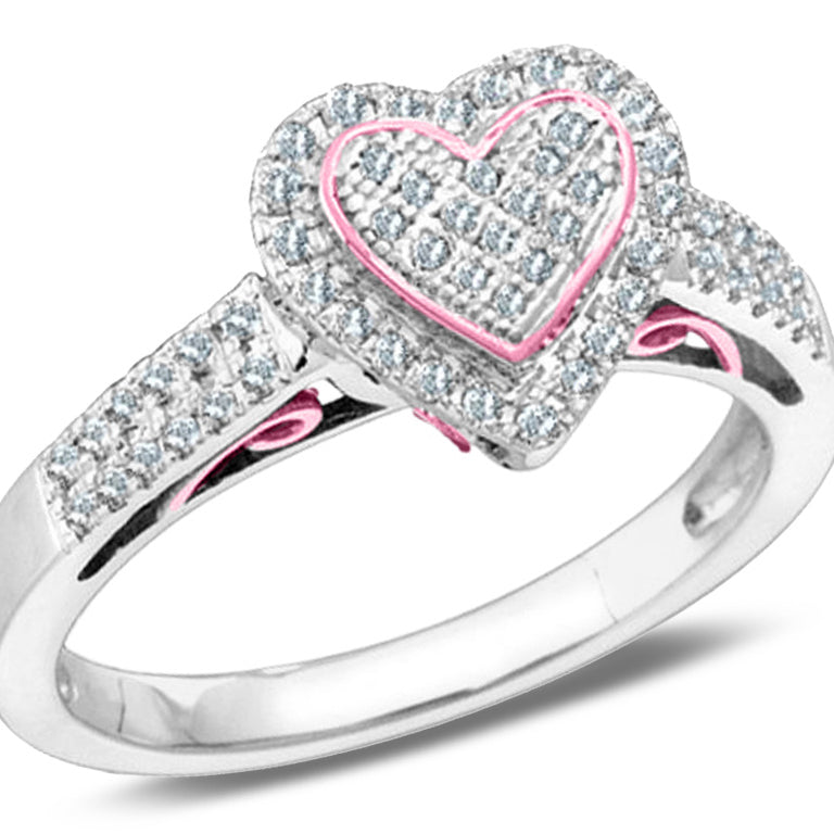 1/3 Carat (ctw J-K I2-I3) Diamond Heart Promise Ring in 10K White and Rose Pink Gold Image 1