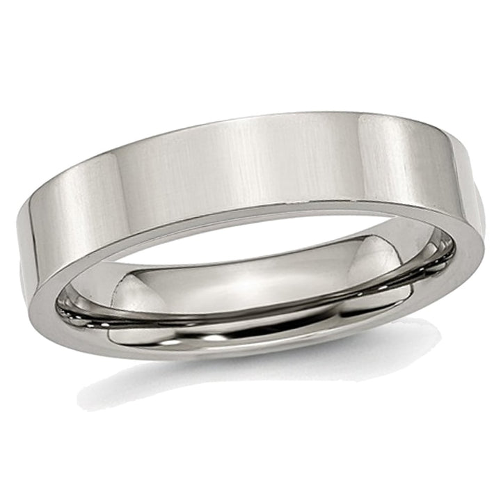 Mens Chisel Stainless Steel 5mm Flat Polished Wedding Band Ring Image 1