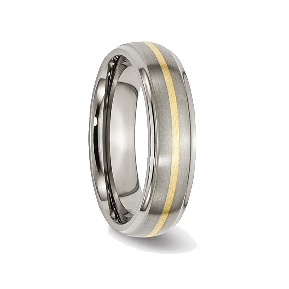 Ladies or Mens Titanium Ridged Edge 6mm 14K Yellow Inlay Brushed Wedding Band Ring Image 4