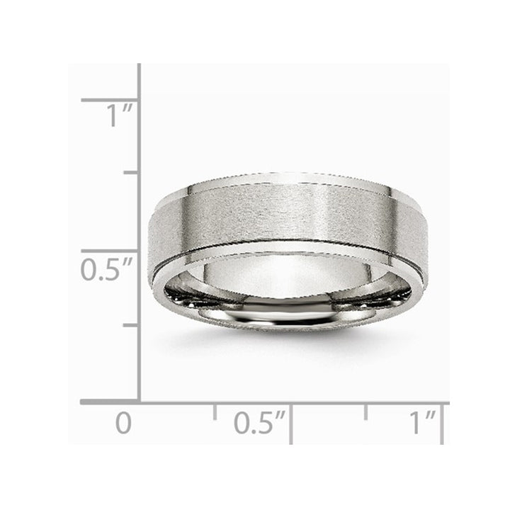 Mens Chisel 7mm Stainless Steel Comfort Fit Ridged Wedding Band Ring with Ridge Image 3