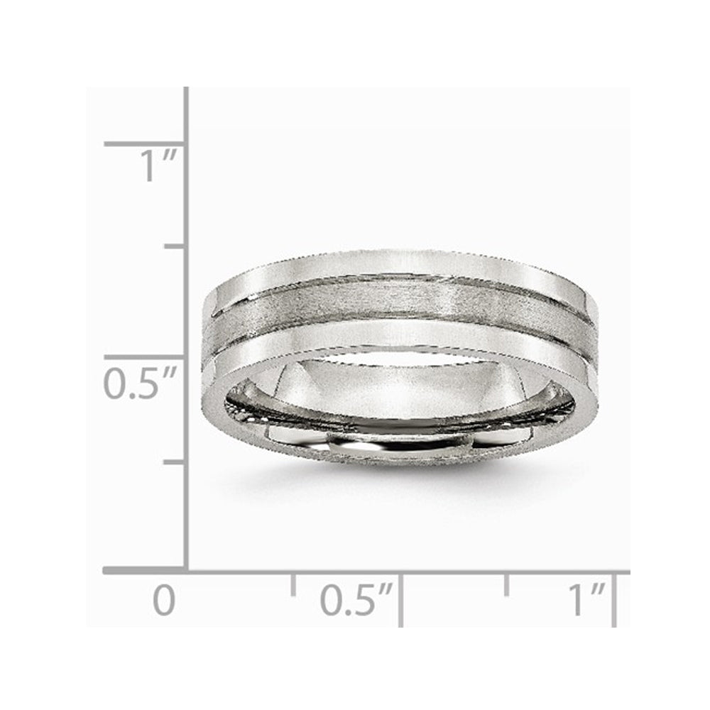 Mens Chisel Stainless Steel 6mm Grooved Satin and Polished Wedding Band Ring Image 2