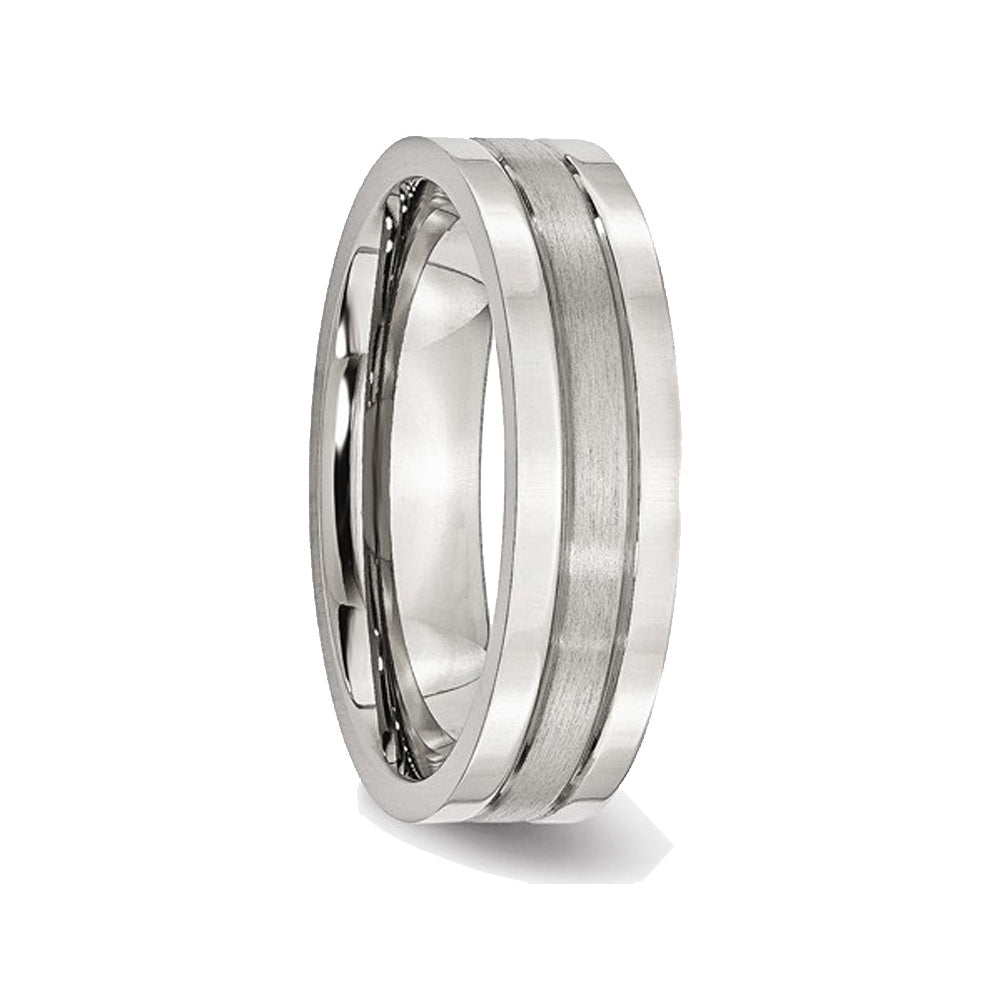 Mens Chisel Stainless Steel 6mm Grooved Satin and Polished Wedding Band Ring Image 3