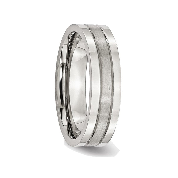 Mens Chisel Stainless Steel 6mm Grooved Satin and Polished Wedding Band Ring Image 3