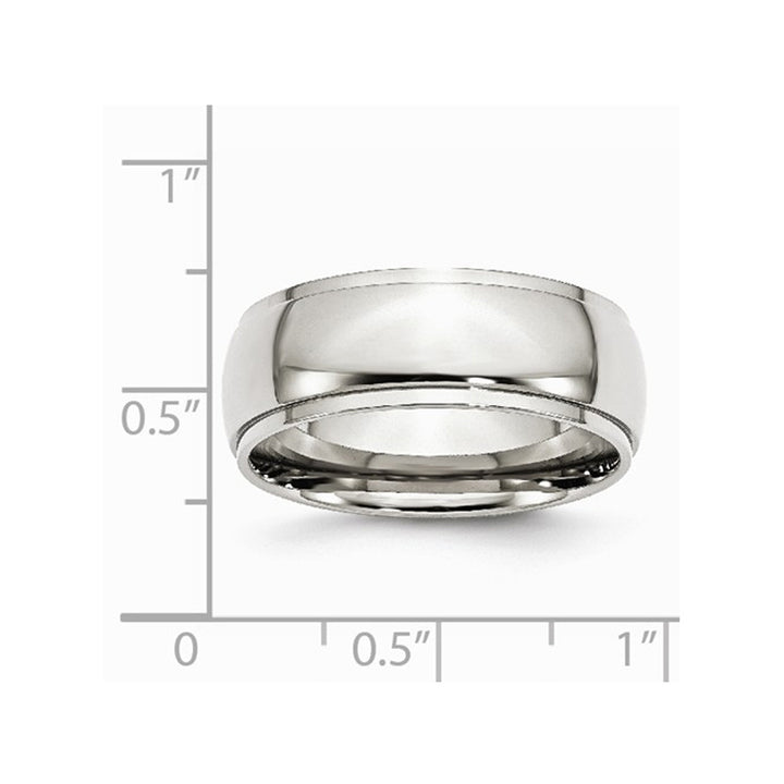 Mens Chisel Stainless Steel 8mm Ridged Edge Polished Wedding Band Ring Image 3