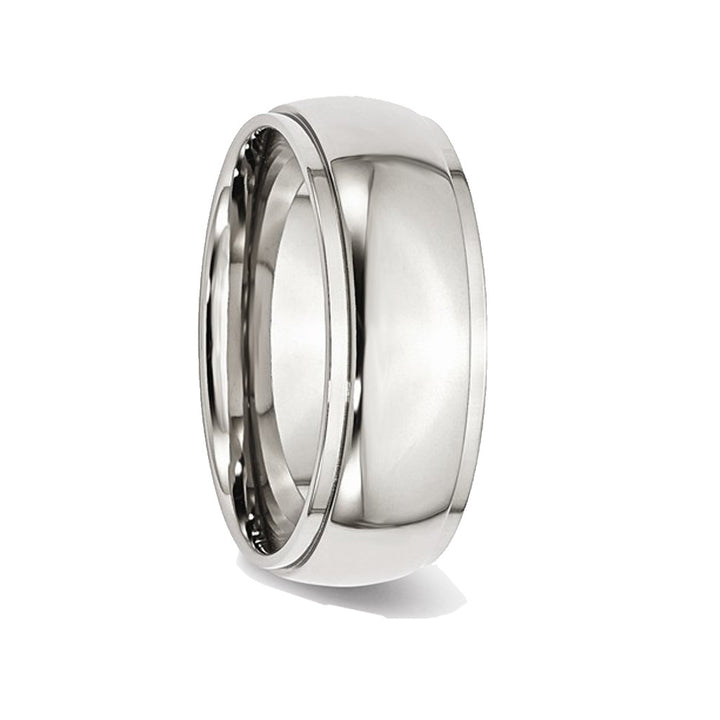 Mens Chisel Stainless Steel 8mm Ridged Edge Polished Wedding Band Ring Image 2