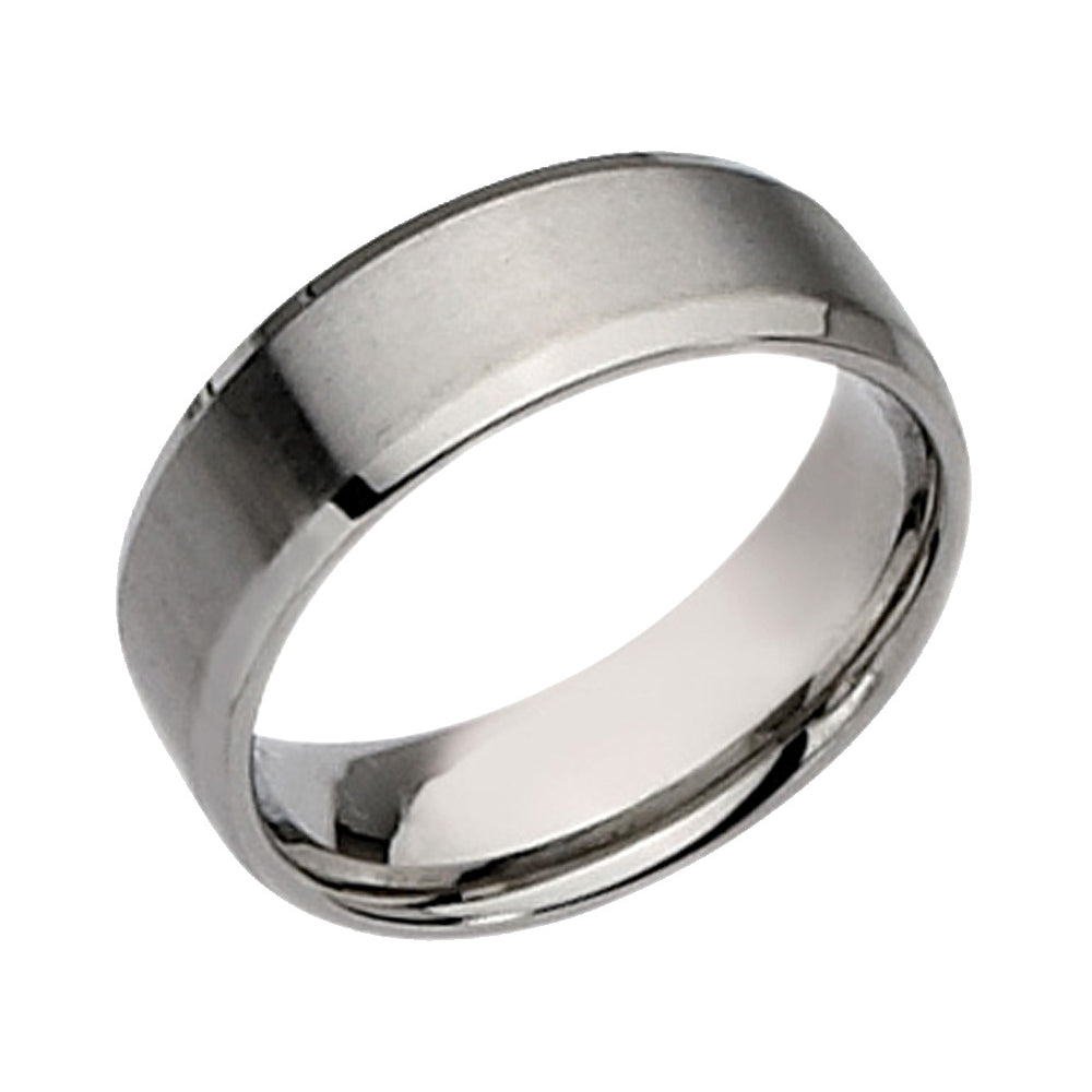 Mens 8mm Stainless Steel Comfort Fit Wedding Band Ring with Beveled Edge Image 2