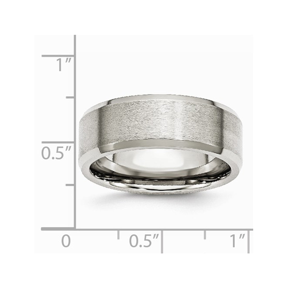 Mens 8mm Stainless Steel Comfort Fit Wedding Band Ring with Beveled Edge Image 3