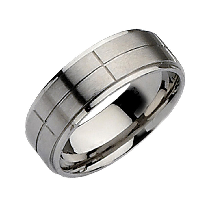 Mens Chisel 8mm Satin Stainless Steel Comfort Fit Grooved Brushed Wedding Band Ring Image 2