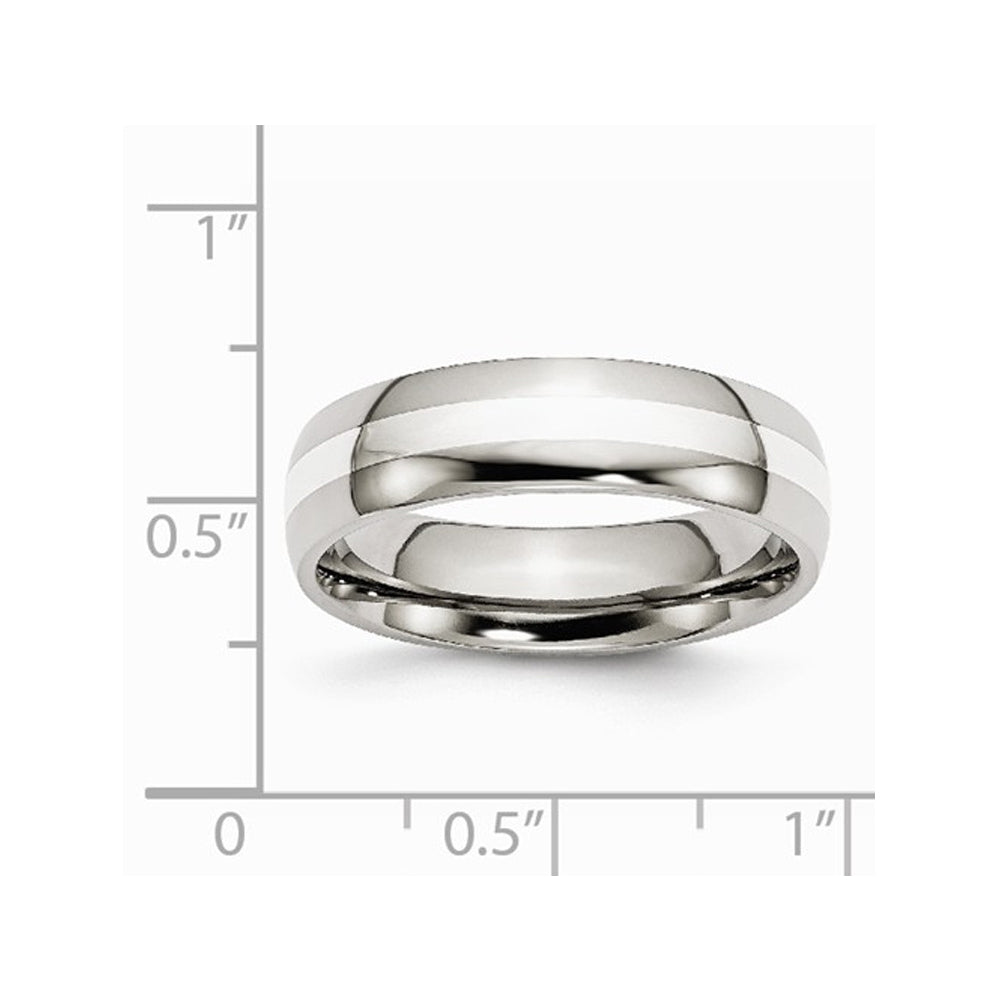 Mens Chisel 6mm Stainless Steel Comfort Fit Wedding Band Ring with Silver Inlay Image 2