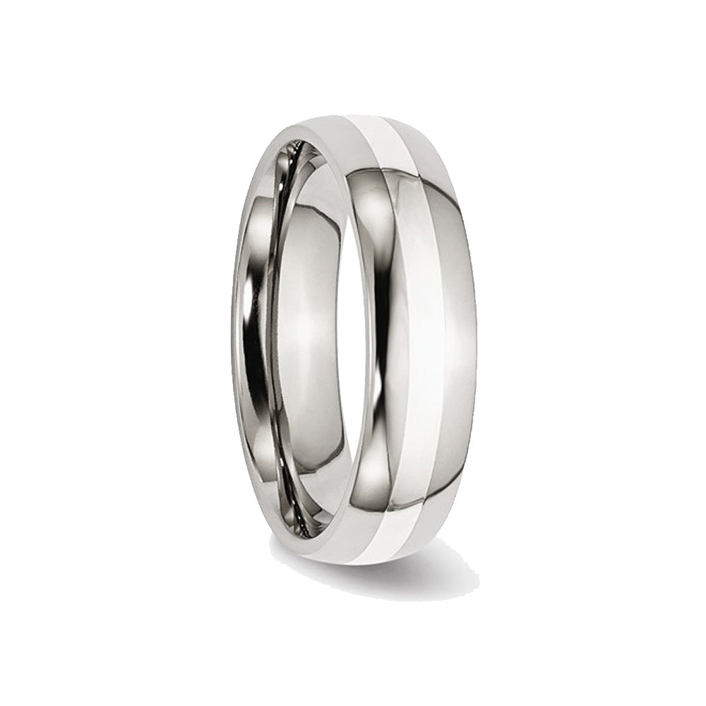 Mens Chisel 6mm Stainless Steel Comfort Fit Wedding Band Ring with Silver Inlay Image 3