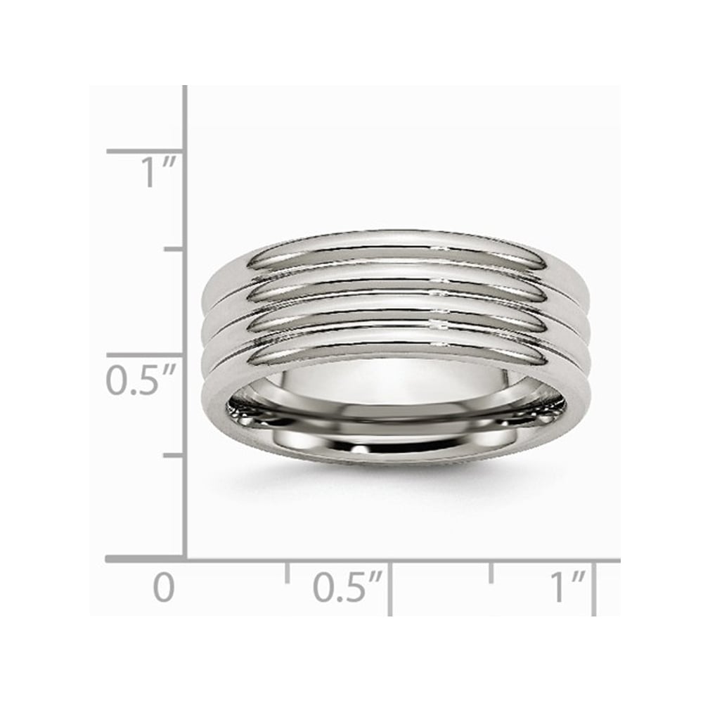 Chisel 8mm Stainless Steel Grooved Comfort Fit Wedding Band Ring Image 2