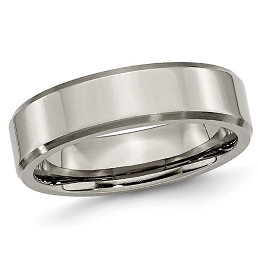 Ladies Chisel 6mm Titanium Wedding Band Ring with Beveled Edge Image 1