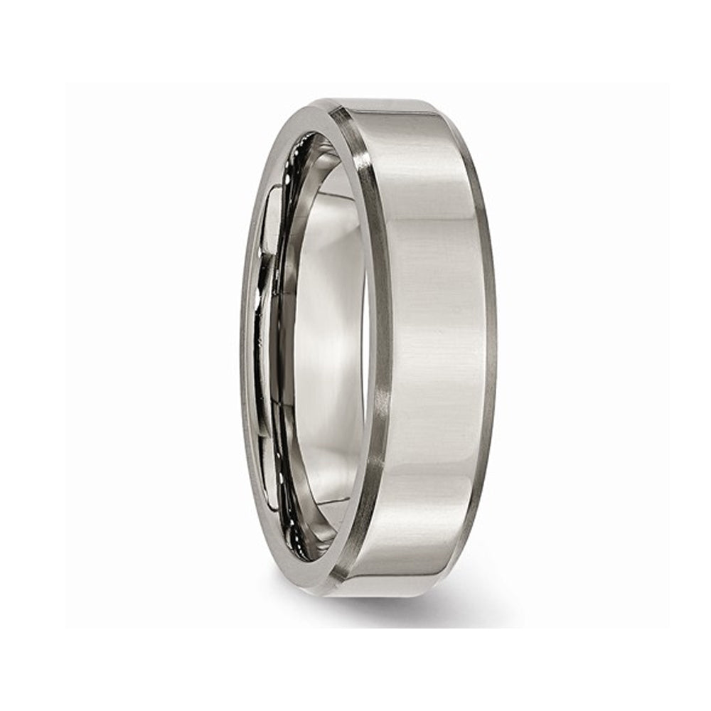 Ladies Chisel 6mm Titanium Wedding Band Ring with Beveled Edge Image 4