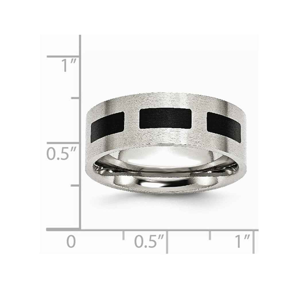 Mens 8mm Stainless Steel Comfort Fit Wedding Band Ring with Black Accent Image 4