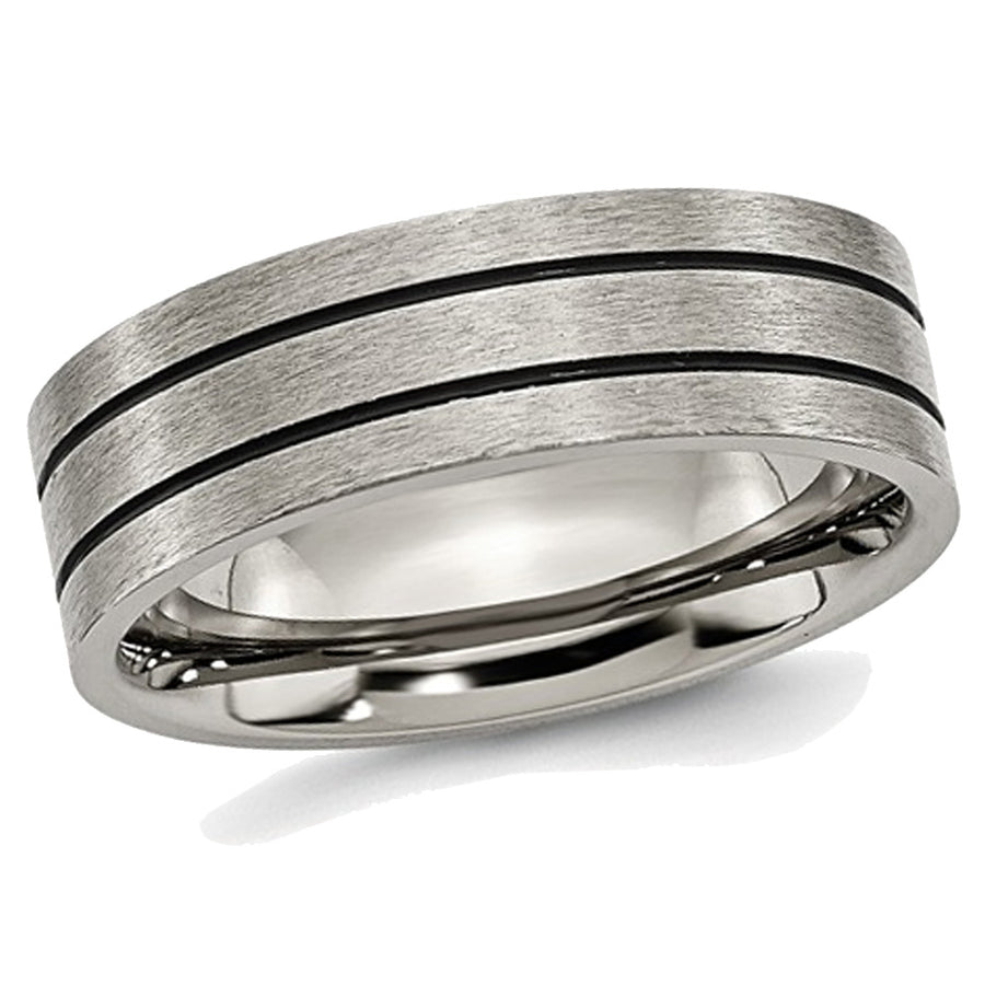 Mens Chisel Titanium 7mm Enamel and Grooved Brushed Wedding Band Ring Image 1