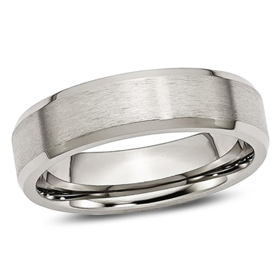 Mens Chisel 6mm Titanium Wedding Band Ring with Beveled Edge Image 1