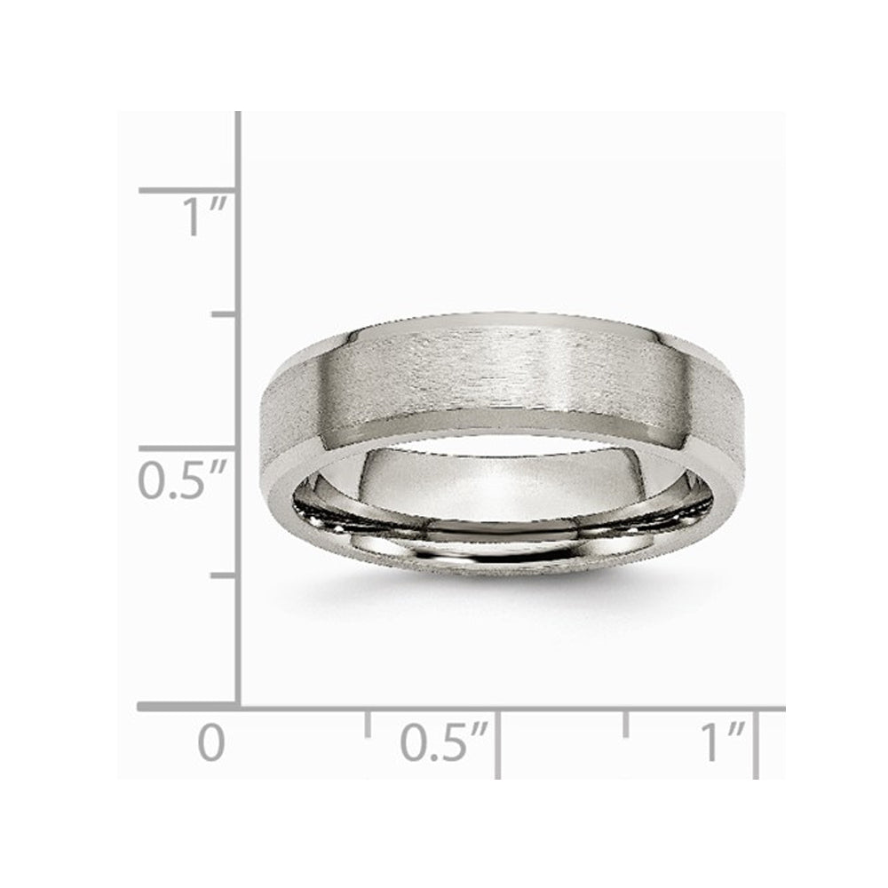 Mens Chisel 6mm Titanium Wedding Band Ring with Beveled Edge Image 2