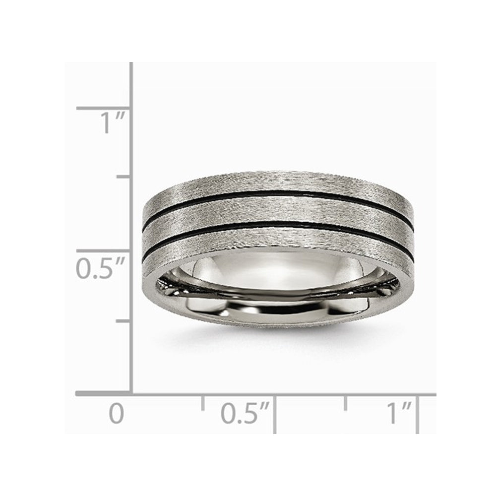 Mens Chisel Titanium 7mm Enamel and Grooved Brushed Wedding Band Ring Image 4