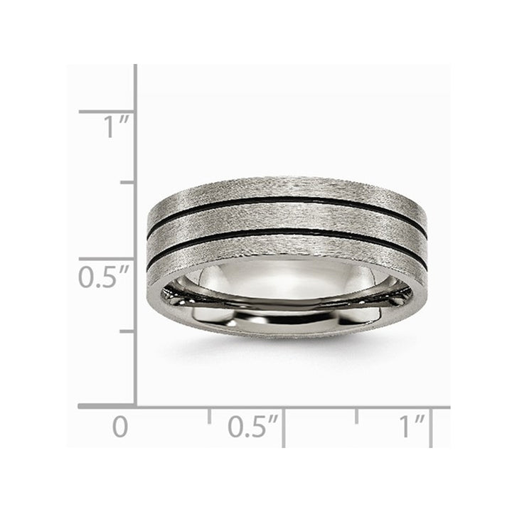 Mens Chisel Titanium 7mm Enamel and Grooved Brushed Wedding Band Ring Image 4