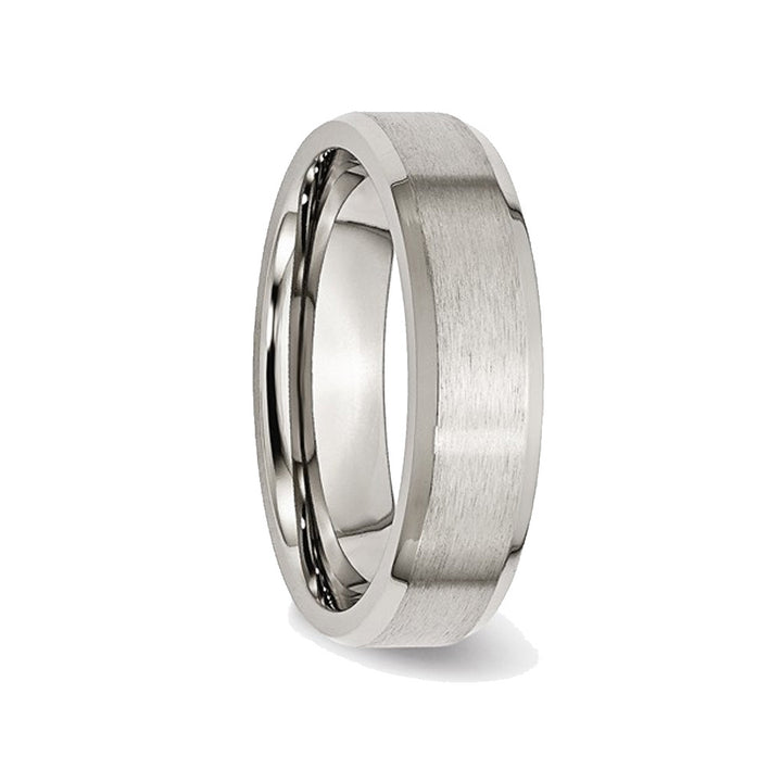 Mens Chisel 6mm Titanium Wedding Band Ring with Beveled Edge Image 4