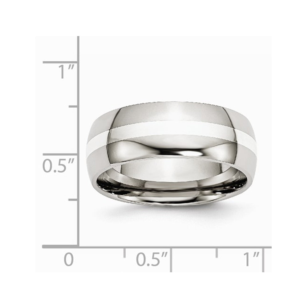 Mens Chisel Stainless Steel 8mm With Sterling Silver Inlay Wedding Band Ring Image 2