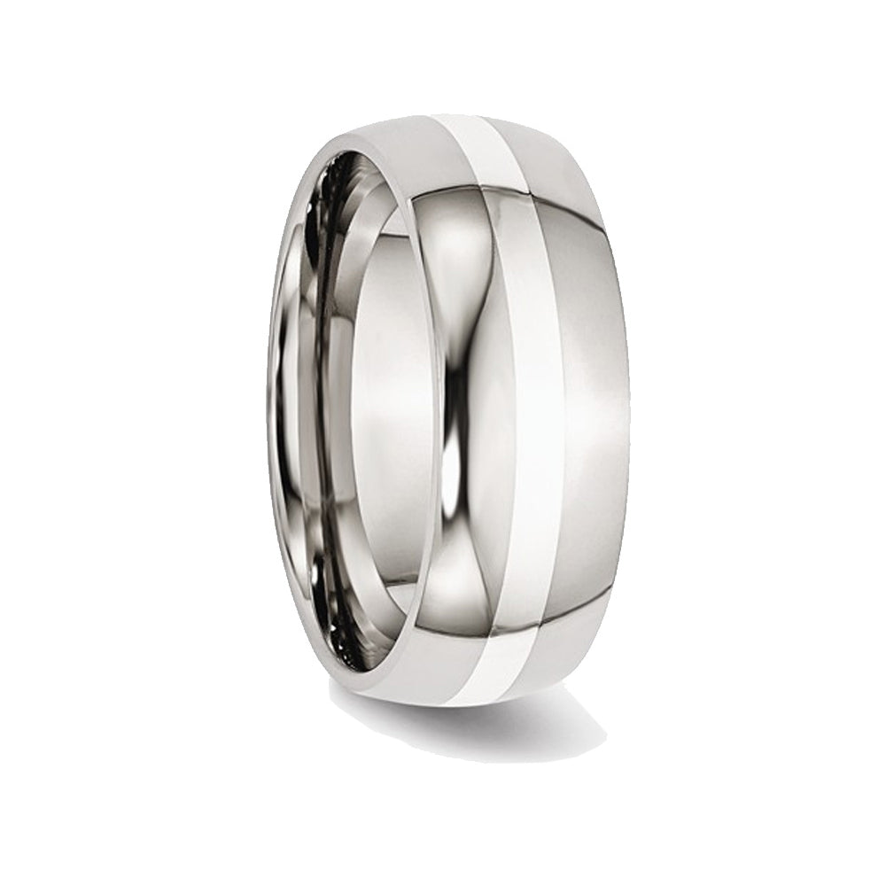 Mens Chisel Stainless Steel 8mm With Sterling Silver Inlay Wedding Band Ring Image 3