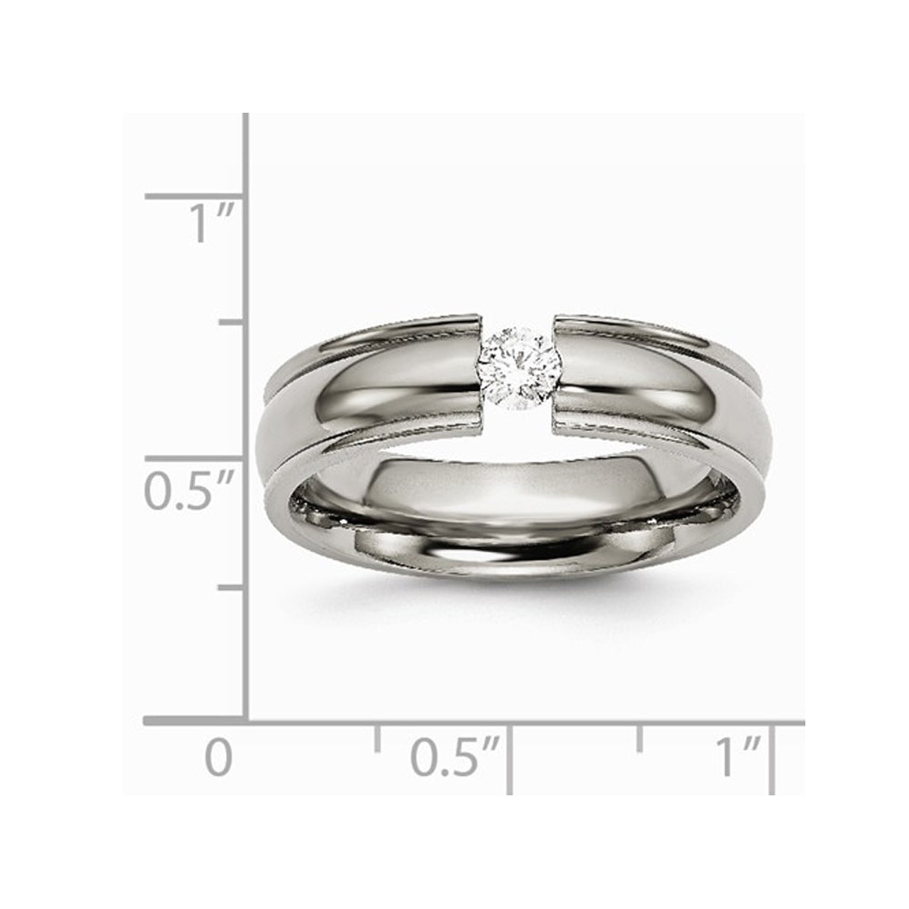 Mens Diamond Titanium 6mm Comfort Fit Wedding Band Ring 1/4 Carat (ctw) Image 2