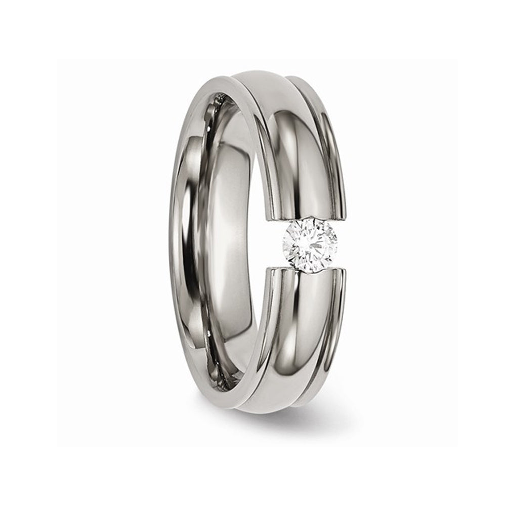 Mens Diamond Titanium 6mm Comfort Fit Wedding Band Ring 1/4 Carat (ctw) Image 3